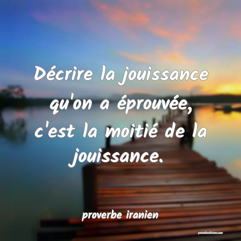  Décrire la jouissance qu'on a éprouvée, c'est la moitié de la jouissance.