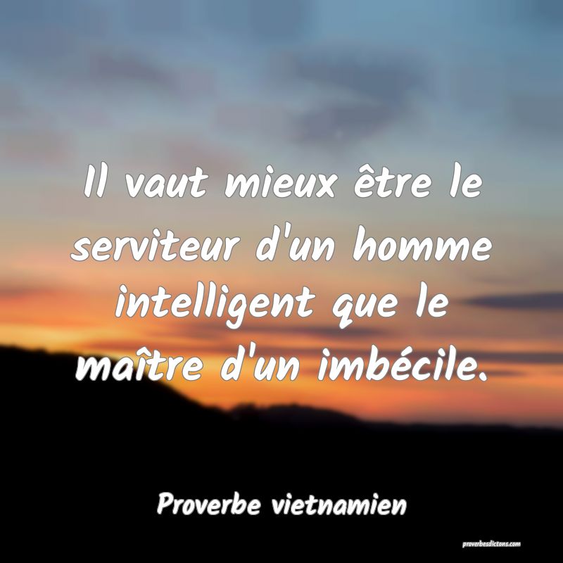  Il vaut mieux être le serviteur d'un homme intelligent que le maître d'un imbécile.