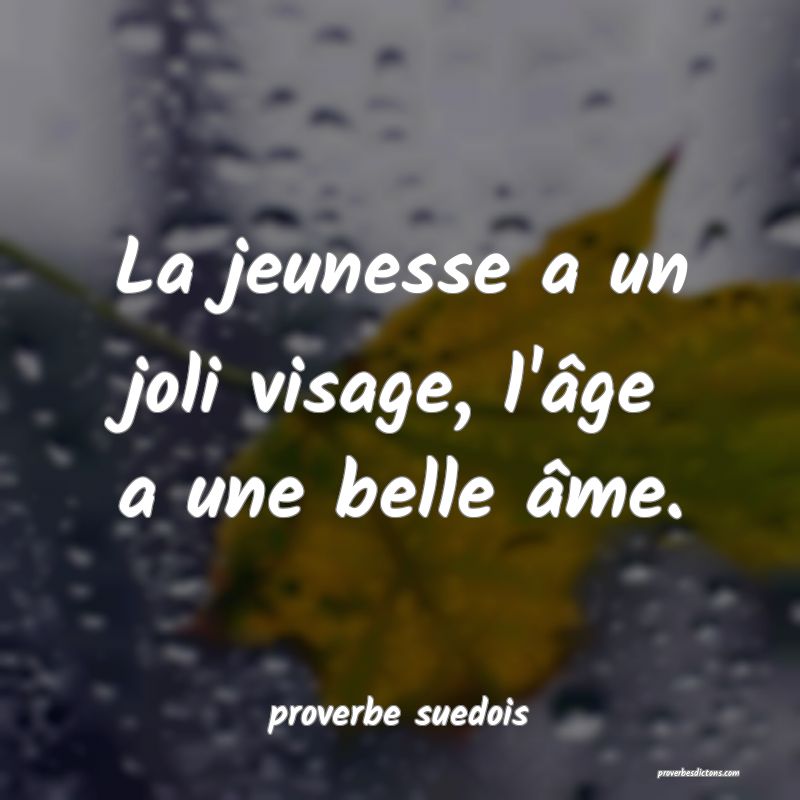  La jeunesse a un joli visage, l'âge a une belle âme.