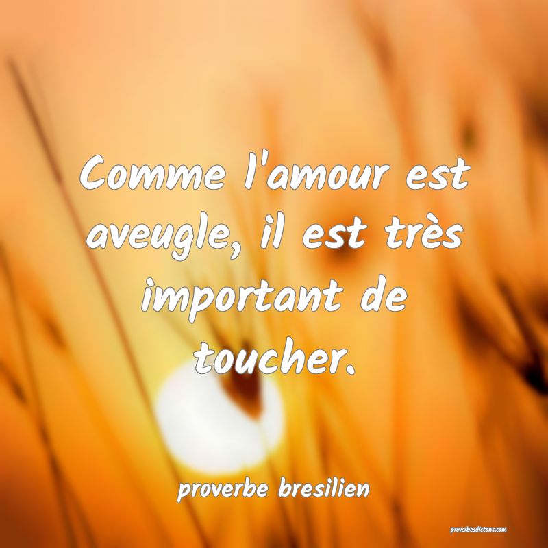  Comme l'amour est aveugle, il est très important de toucher.