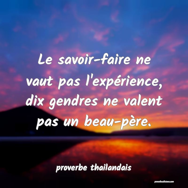  Le savoir-faire ne vaut pas l'expérience, dix gendres ne valent pas un beau-père.
