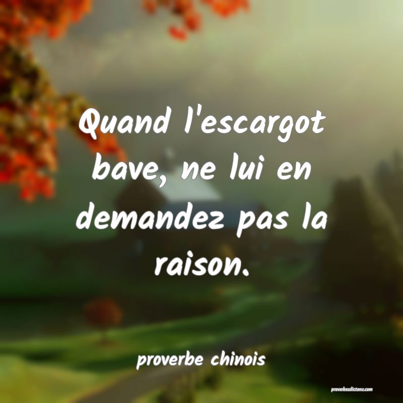 Quand l'escargot bave, ne lui en demandez pas la raison.