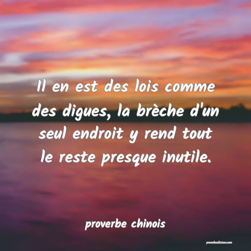  Il en est des lois comme des digues, la brèche d'un seul endroit y rend tout le reste presque inutile.