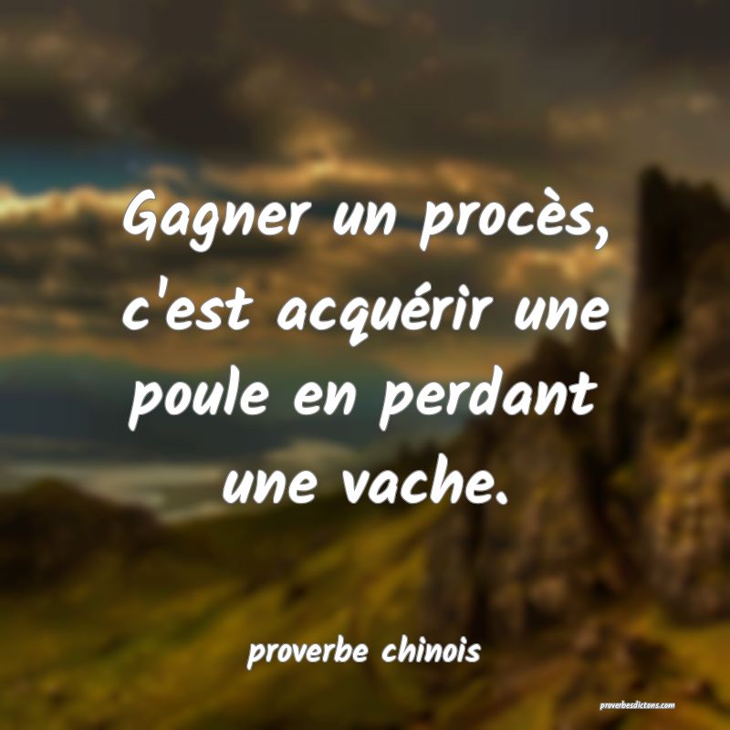  Gagner un procès, c'est acquérir une poule en perdant une vache.