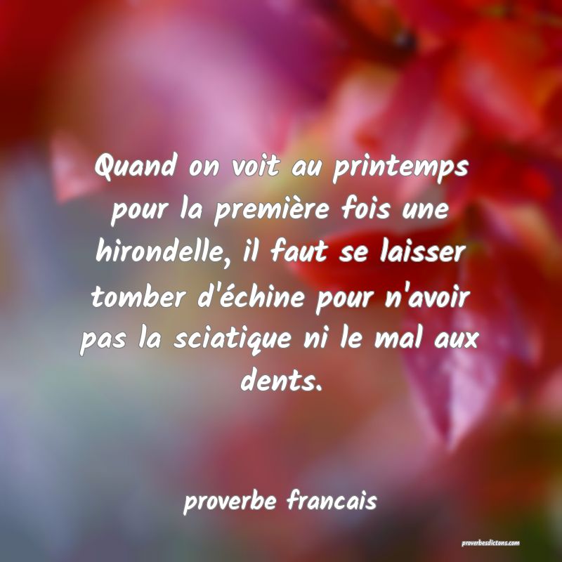  Quand on voit au printemps pour la première fois une hirondelle, il faut se laisser tomber d'échine pour n'avoir pas la sciatique ni le mal aux dents.