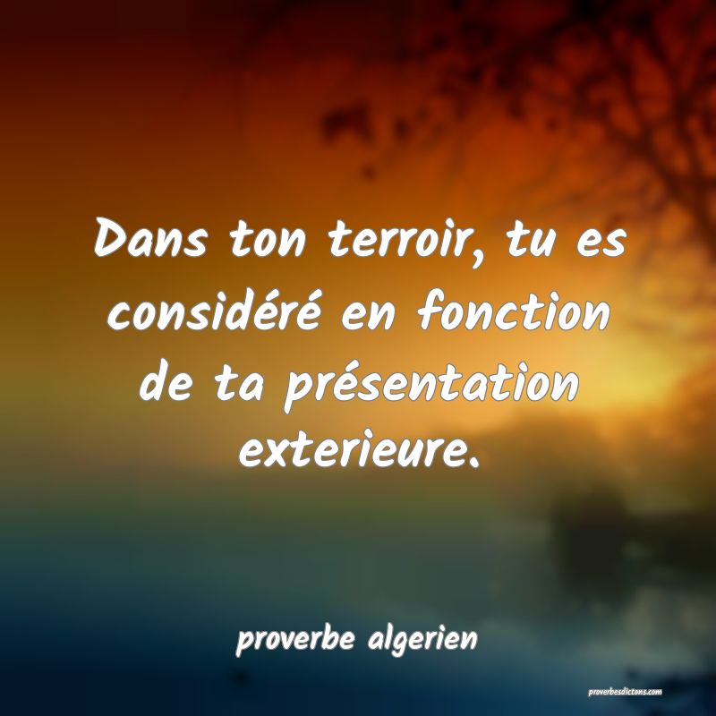  Dans ton terroir, tu es considéré en fonction de ta présentation exterieure.