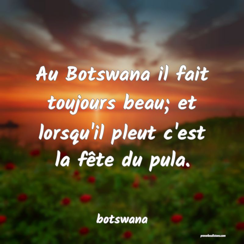 Au Botswana il fait toujours beau; et lorsqu'il pleut c'est la fête du pula.