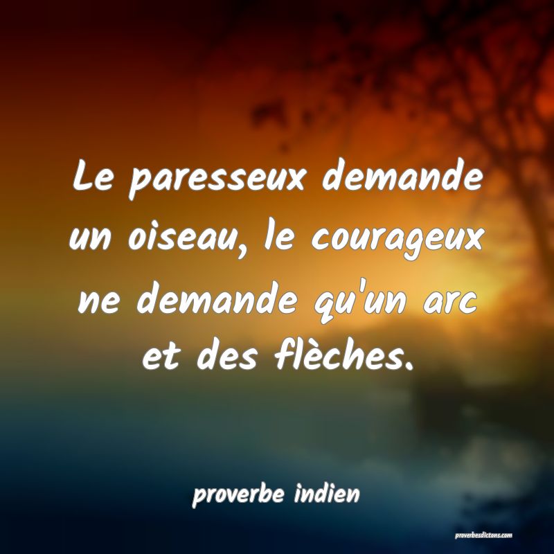  Le paresseux demande un oiseau, le courageux ne demande qu'un arc et des flèches.