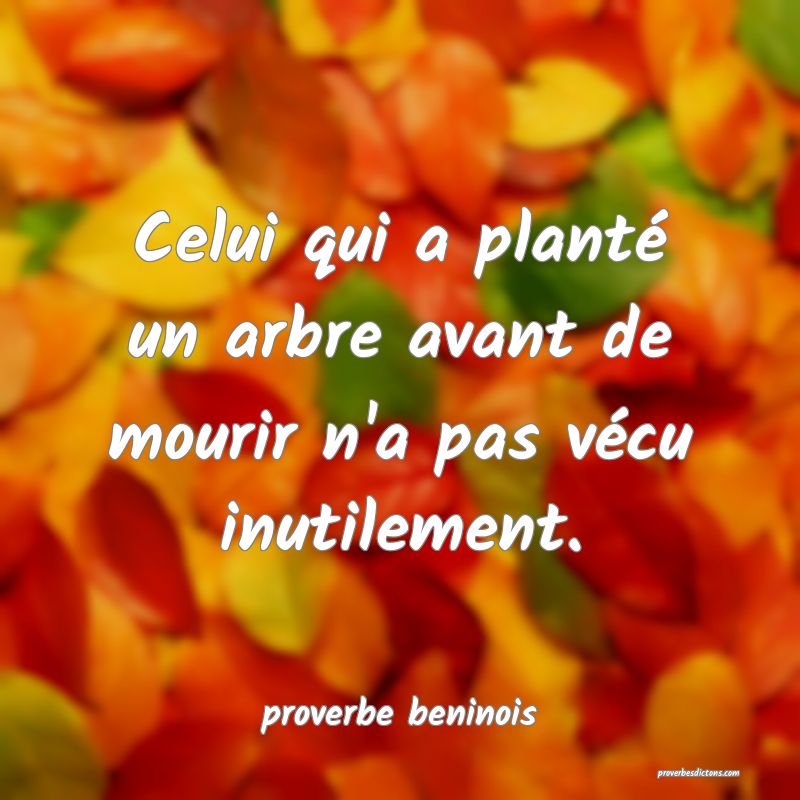  Celui qui a planté un arbre avant de mourir n'a pas vécu inutilement.