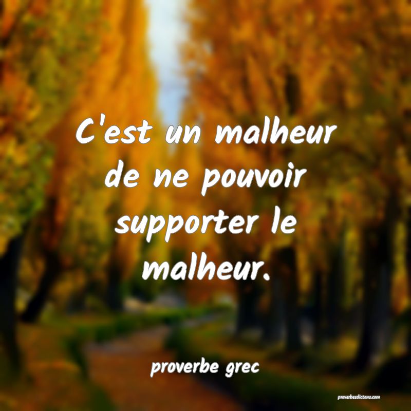  C'est un malheur de ne pouvoir supporter le malheur.