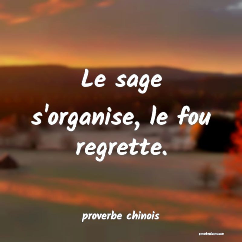 Le sage s'organise, le fou regrette.