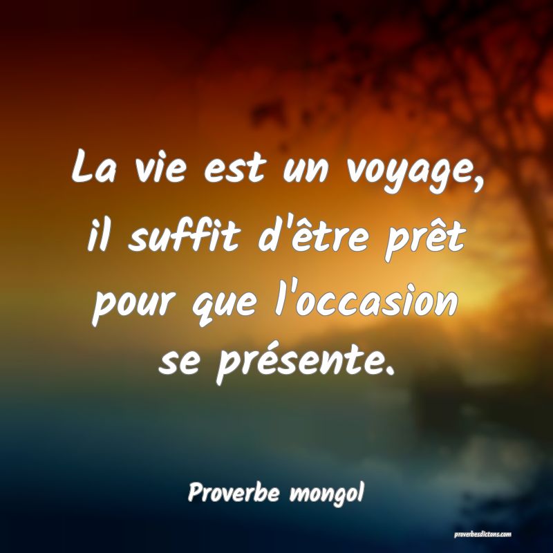  La vie est un voyage, il suffit d'être prêt pour que l'occasion se présente.