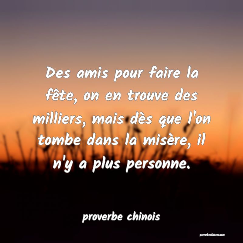  Des amis pour faire la fête, on en trouve des milliers, mais dès que l'on tombe dans la misère, il n'y a plus personne.