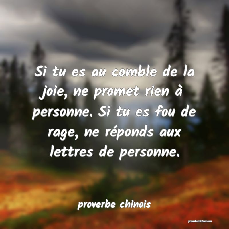  Si tu es au comble de la joie, ne promet rien à personne. Si tu es fou de rage, ne réponds aux lettres de personne.