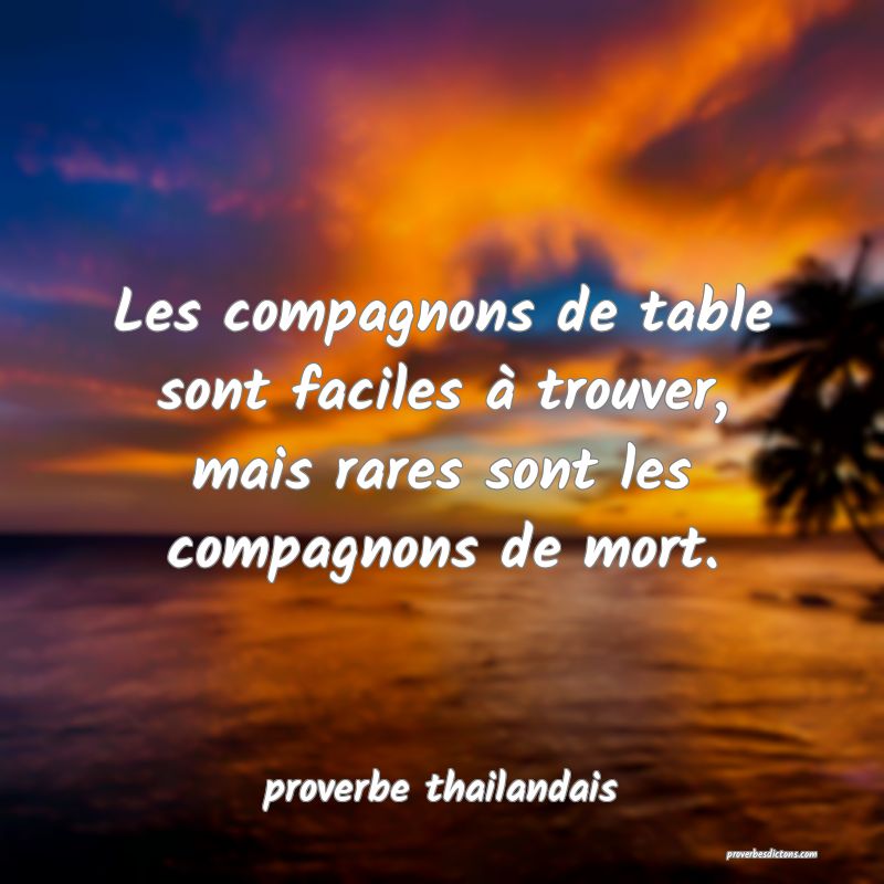  Les compagnons de table sont faciles à trouver, mais rares sont les compagnons de mort.