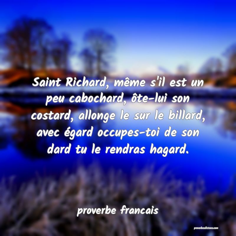 Saint Richard, même s'il est un peu cabochard, ôte-lui son costard, allonge le sur le billard, avec égard occupes-toi de son dard tu le rendras hagard.
