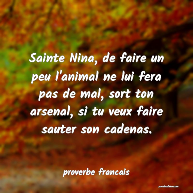 Sainte Nina, de faire un peu l'animal ne lui fera pas de mal, sort ton arsenal, si tu veux faire sauter son cadenas.