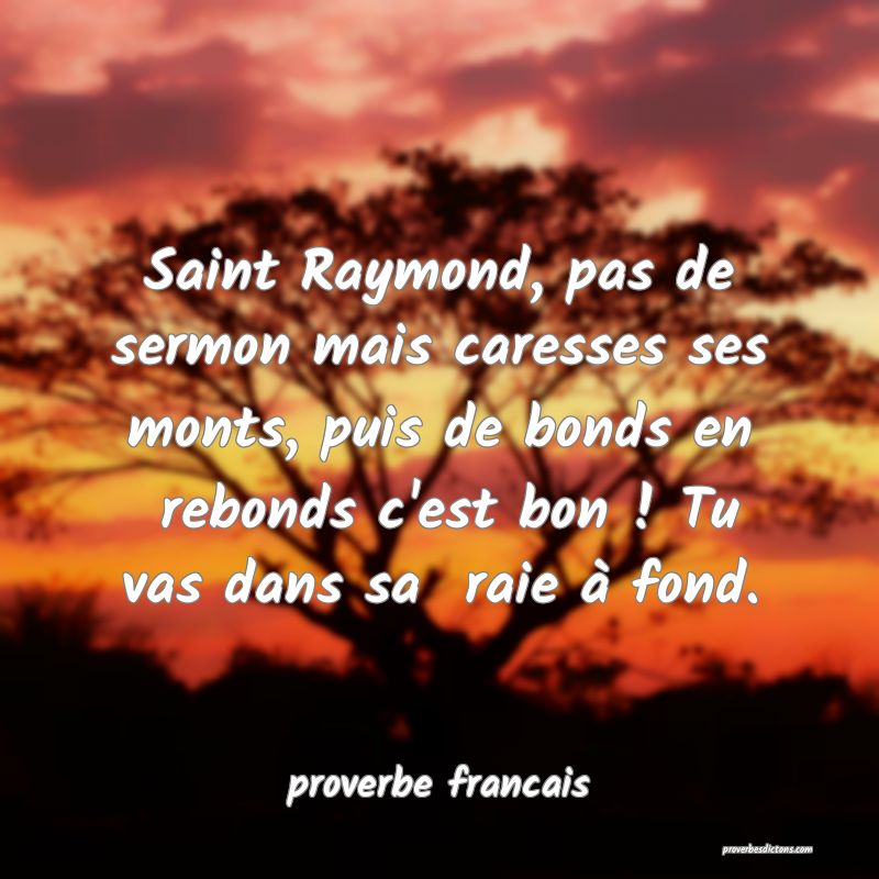Saint Raymond, pas de sermon mais caresses ses monts, puis de bonds en  rebonds c'est bon ! Tu vas dans sa  raie à fond.