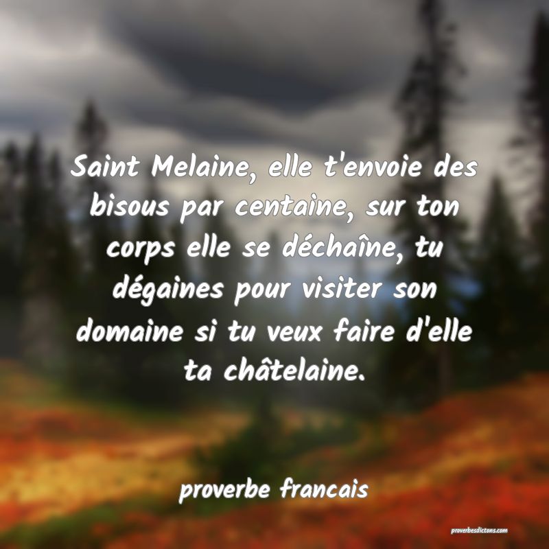 Saint Melaine, elle t'envoie des bisous par centaine, sur ton corps elle se déchaîne, tu dégaines pour visiter son domaine si tu veux faire d'elle ta châtelaine.