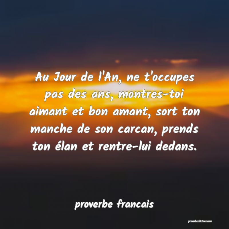 Au Jour de l'An, ne t'occupes pas des ans, montres-toi aimant et bon amant, sort ton manche de son carcan, prends ton élan et rentre-lui dedans.