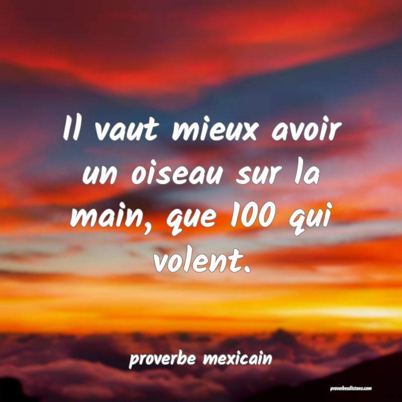 Il vaut mieux avoir un oiseau sur la main, que 100 qui volent.