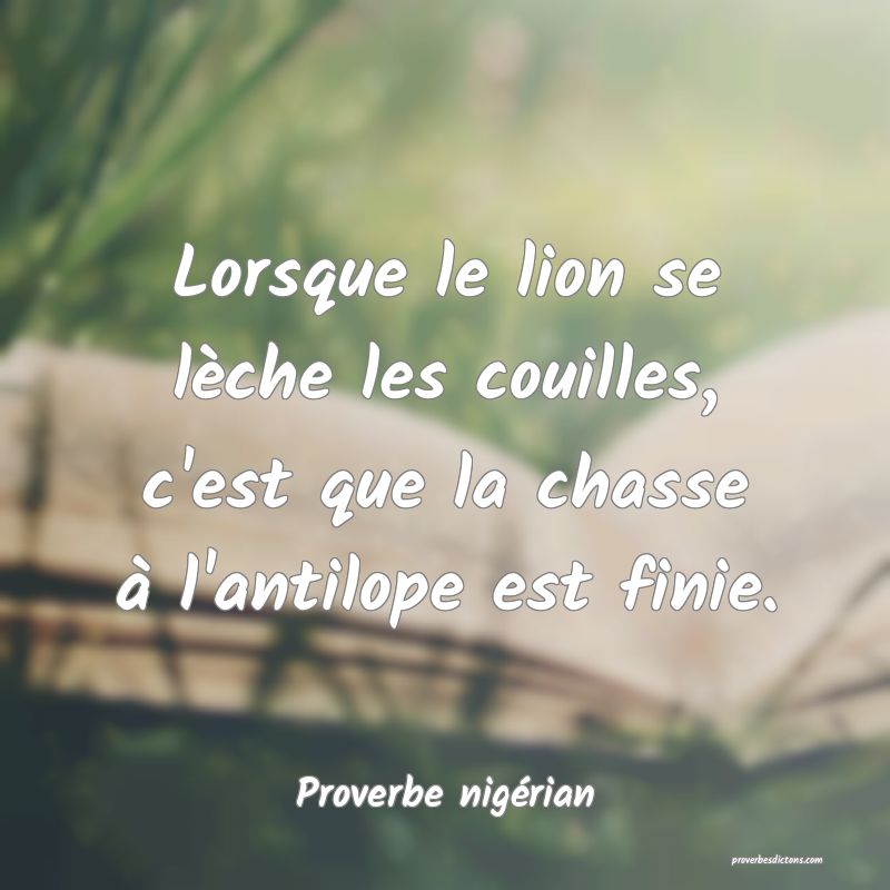  Lorsque le lion se lèche les couilles, c'est que la chasse à l'antilope est finie.