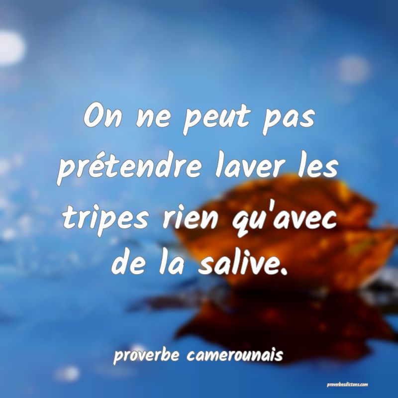 On ne peut pas prétendre laver les tripes rien qu'avec de la salive.