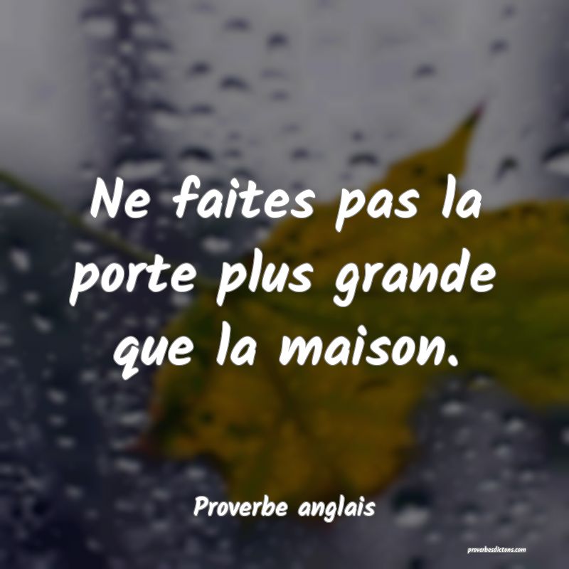  Ne faites pas la porte plus grande que la maison.