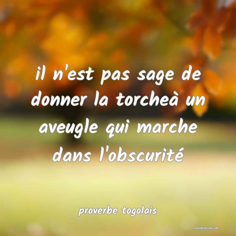  il n'est pas sage de donner la torcheà un aveugle qui marche dans l'obscurité 