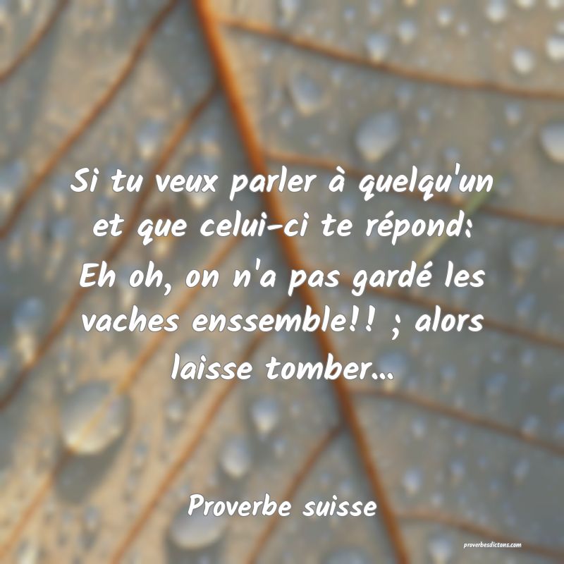  Si tu veux parler à quelqu'un et que celui-ci te répond: Eh oh, on n'a pas gardé les vaches enssemble!! ; alors laisse tomber...