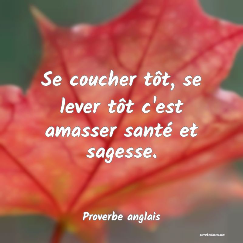  Se coucher tôt, se lever tôt c'est amasser santé et sagesse.