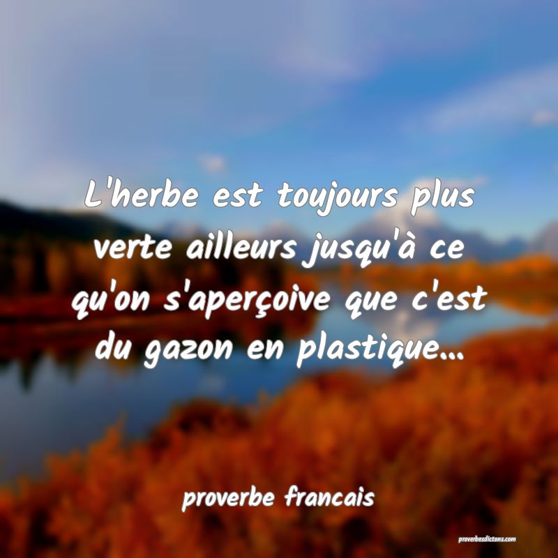  L'herbe est toujours plus verte ailleurs jusqu'à ce qu'on s'aperçoive que c'est du gazon en plastique...