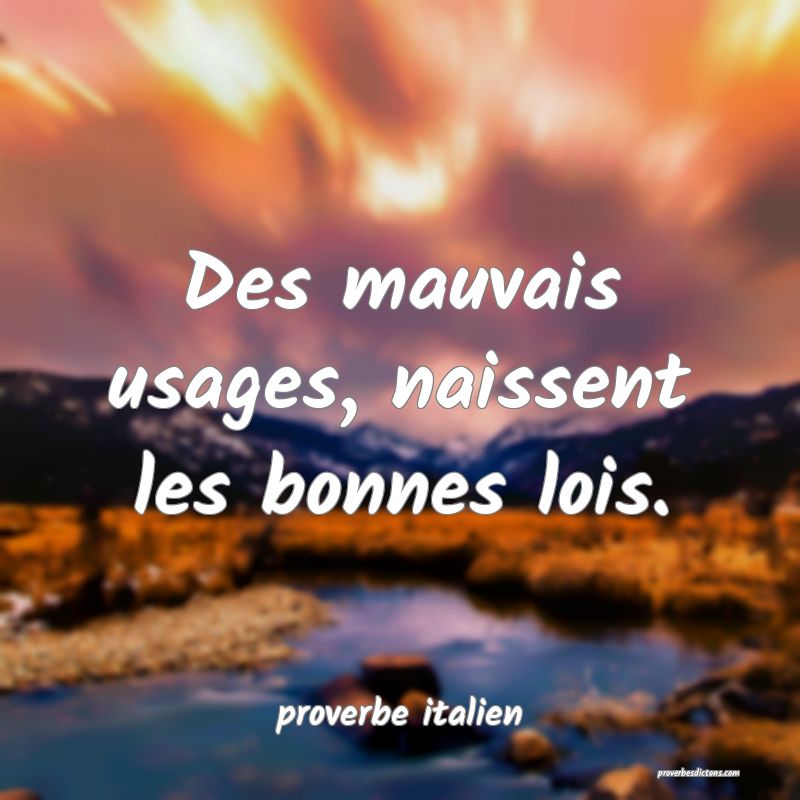  Des mauvais usages, naissent les bonnes lois.