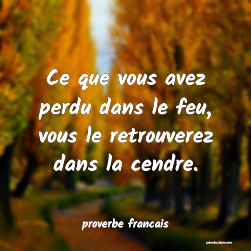  Ce que vous avez perdu dans le feu, vous le retrouverez dans la cendre.