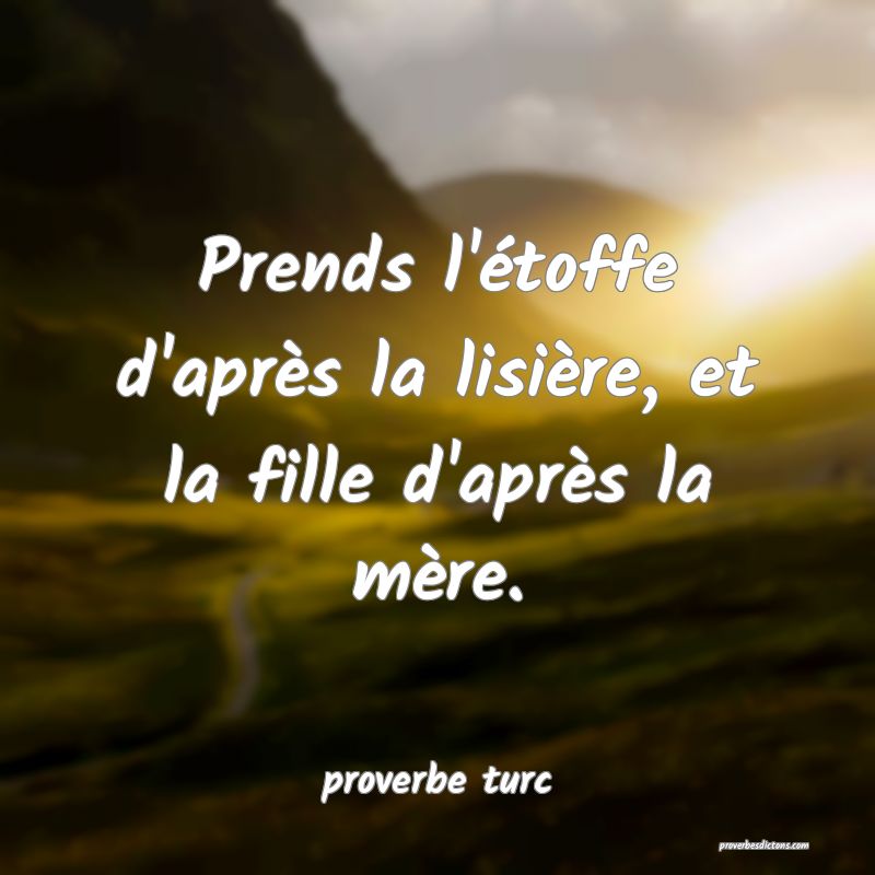  Prends l'étoffe d'après la lisière, et la fille d'après la mère.