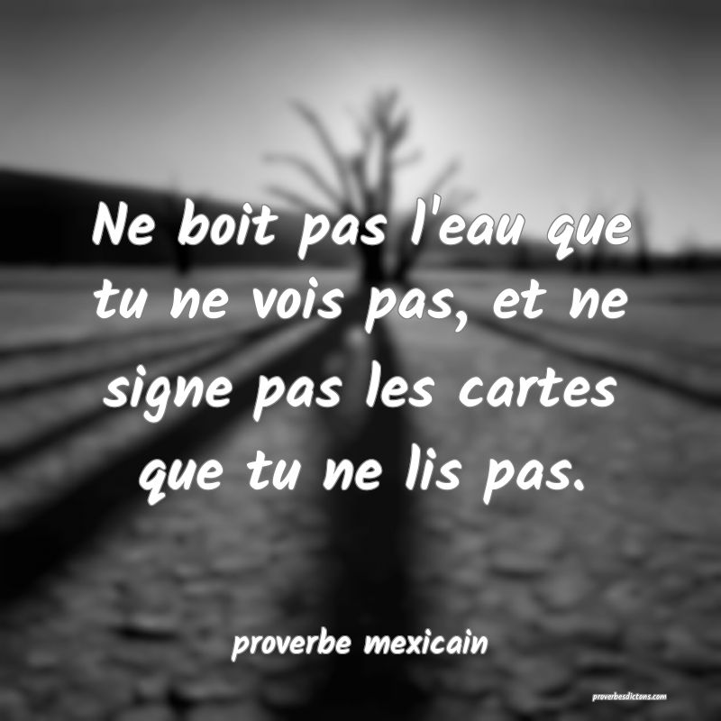  Ne boit pas l'eau que tu ne vois pas, et ne signe pas les cartes que tu ne lis pas.