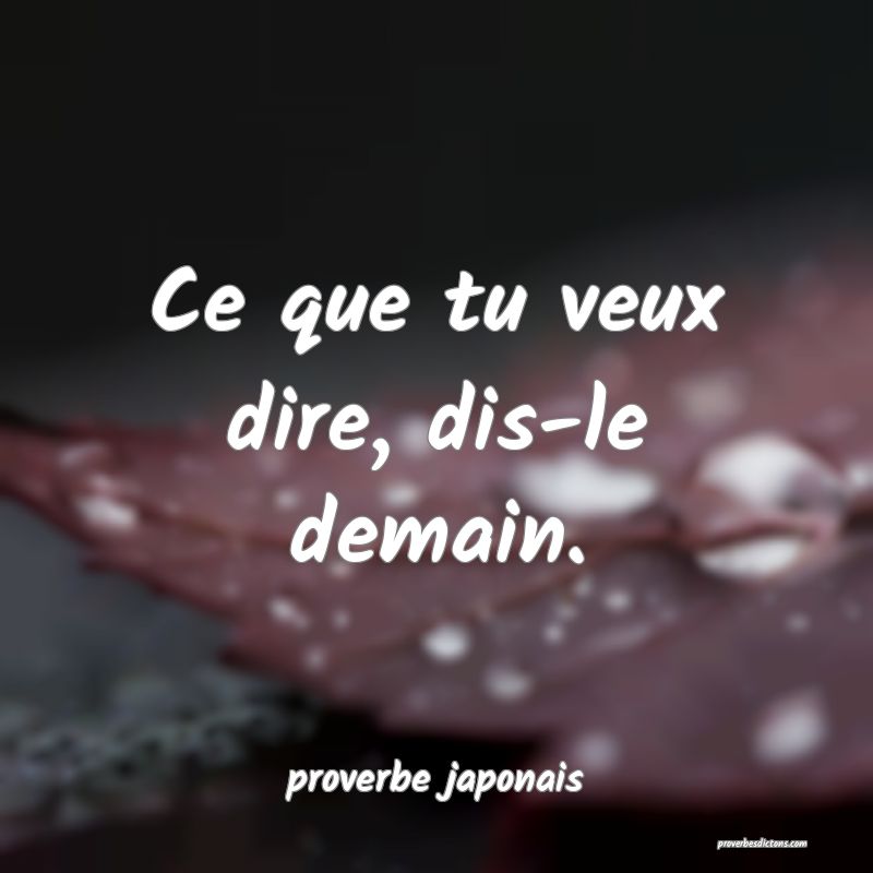  Ce que tu veux dire, dis-le demain.