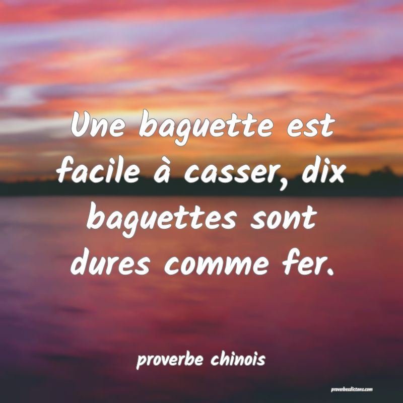  Une baguette est facile à casser, dix baguettes sont dures comme fer.