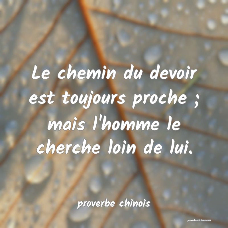Le chemin du devoir est toujours proche ; mais l'homme le cherche loin de lui.