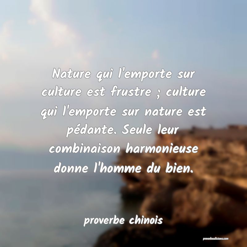 Nature qui l'emporte sur culture est frustre ; culture qui l'emporte sur nature est pédante. Seule leur combinaison harmonieuse donne l'homme du bien.