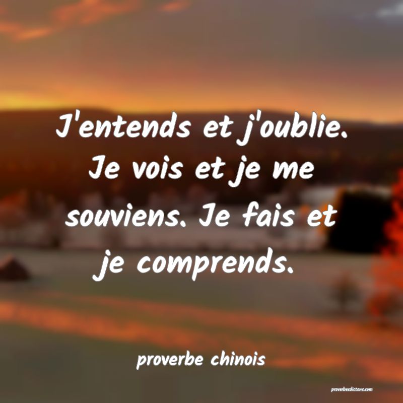  J'entends et j'oublie. Je vois et je me souviens. Je fais et je comprends.