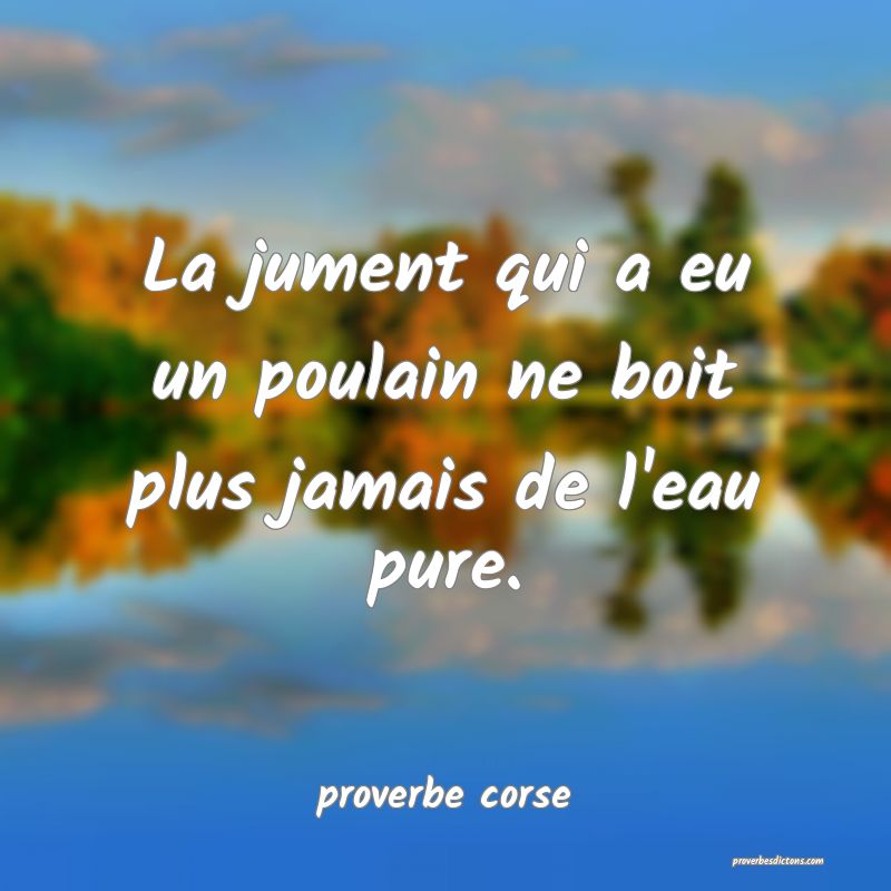  La jument qui a eu un poulain ne boit plus jamais de l'eau pure.