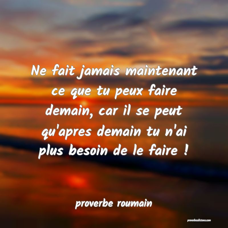  Ne fait jamais maintenant ce que tu peux faire demain, car il se peut qu'apres demain tu n'ai plus besoin de le faire !