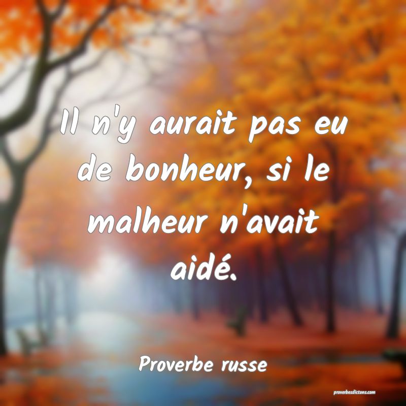  Il n'y aurait pas eu de bonheur, si le malheur n'avait aidé.