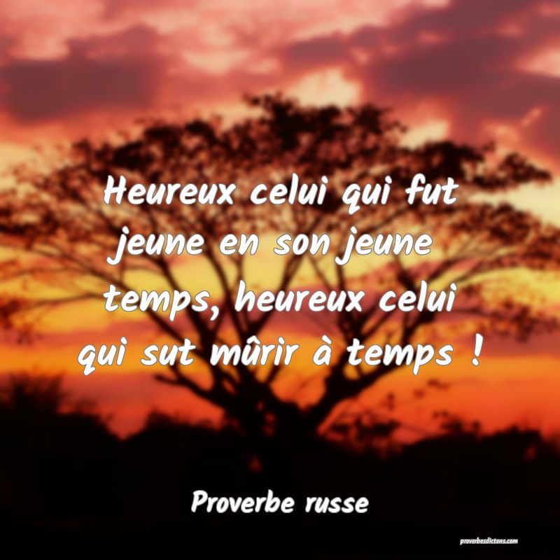  Heureux celui qui fut jeune en son jeune temps, heureux celui qui sut mûrir à temps !