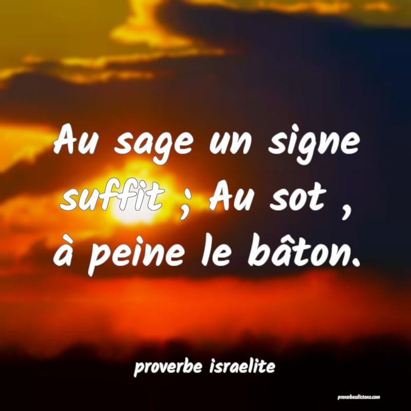  Au sage un signe suffit ; Au sot , à peine le bâton.
