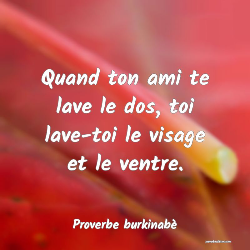  Quand ton ami te lave le dos, toi lave-toi le visage et le ventre.
