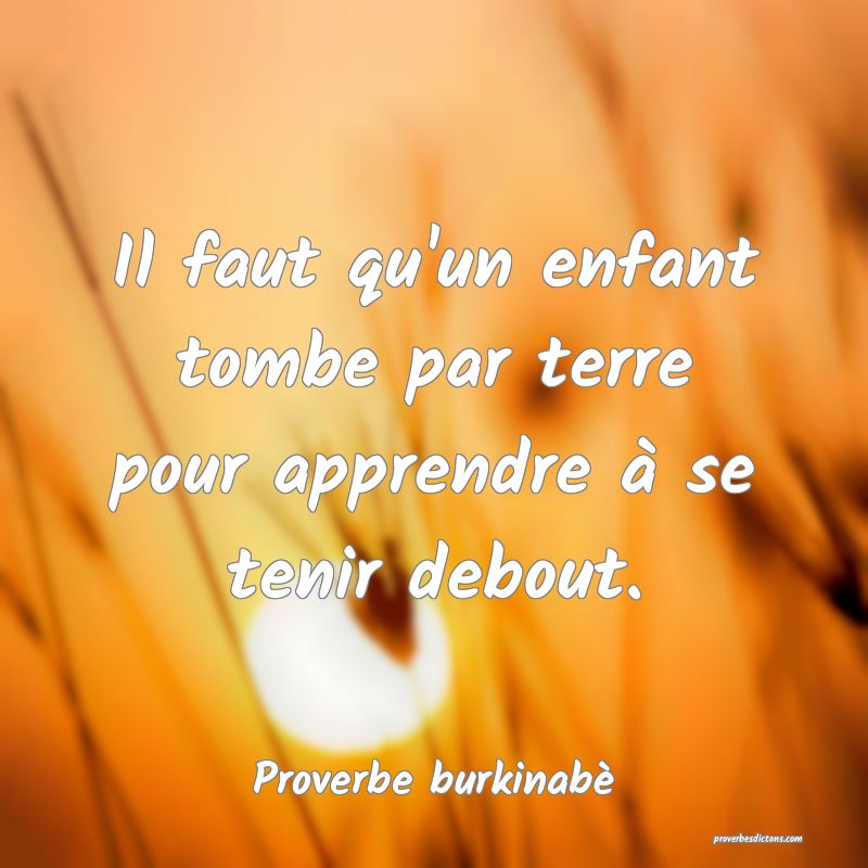 Il faut qu'un enfant tombe par terre pour apprendre à se tenir debout.