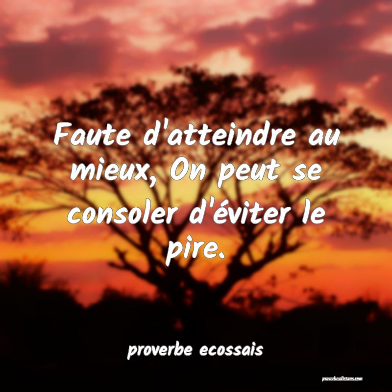  Faute d'atteindre au mieux, On peut se consoler d'éviter le pire.