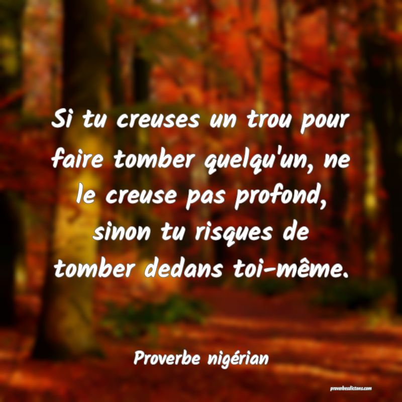  Si tu creuses un trou pour faire tomber quelqu'un, ne le creuse pas profond, sinon tu risques de tomber dedans toi-même.
